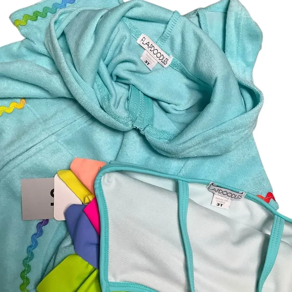 Flapdoodles Girls Aqua and Lime Swimsuit Set Cover up Size 3T NWT